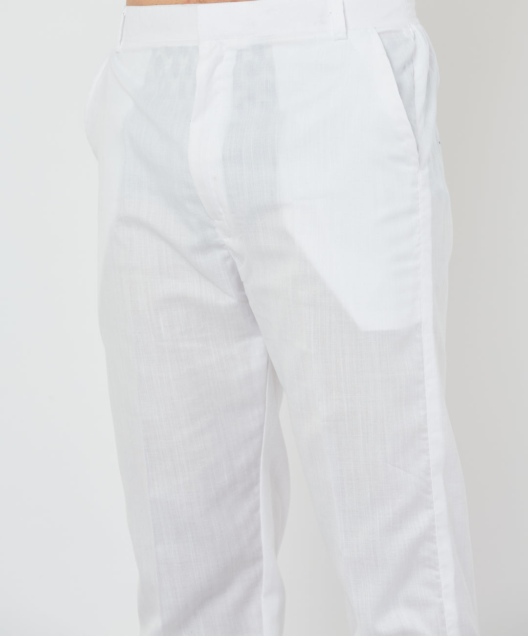 Men's White Solid Linen Pathani Kurta with Pant Set.