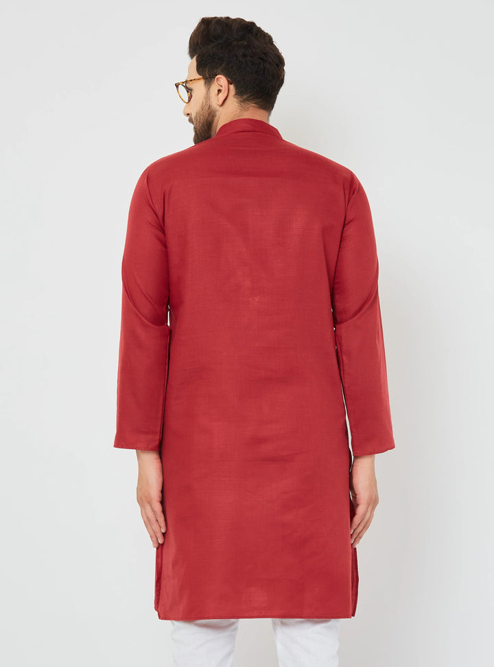 Men's Plain Solid Maroon Cotton Kurta