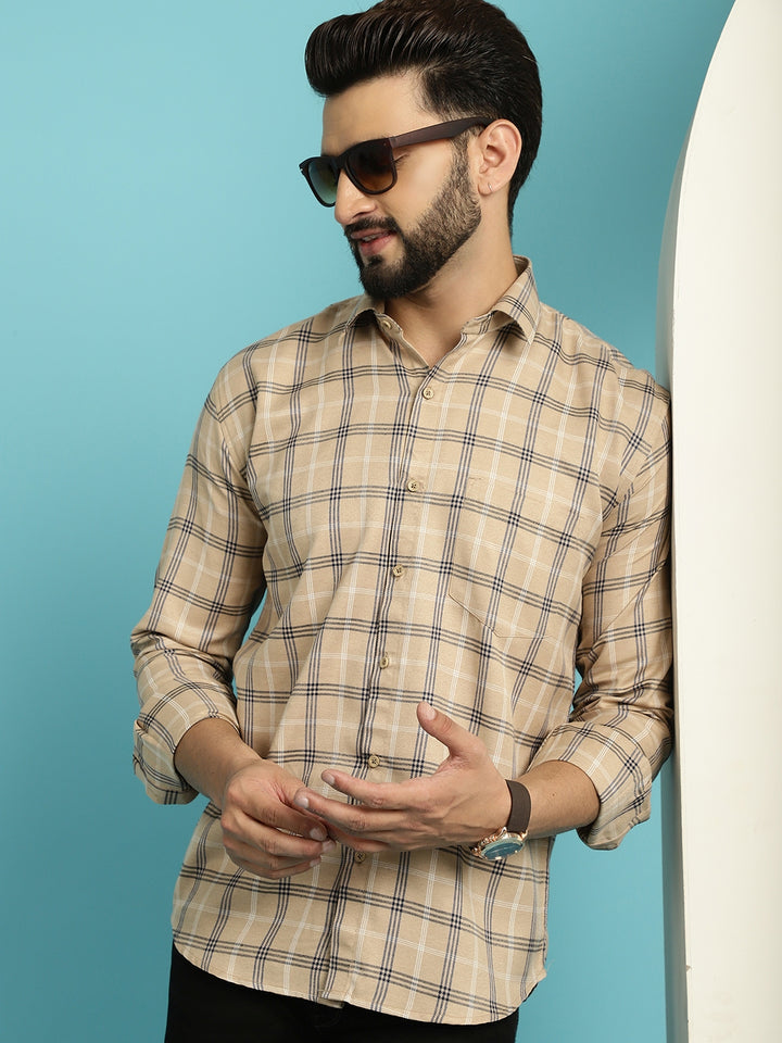 Peach Perfection Checkered Shirt for Men – Embrace Subtle Elegance in Every Detail