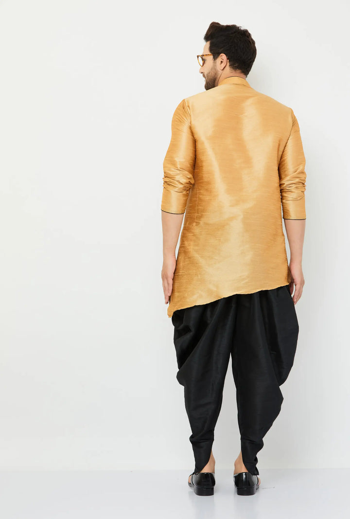 Elegant Gold and Black Silk Dhoti Kurta Set for Men