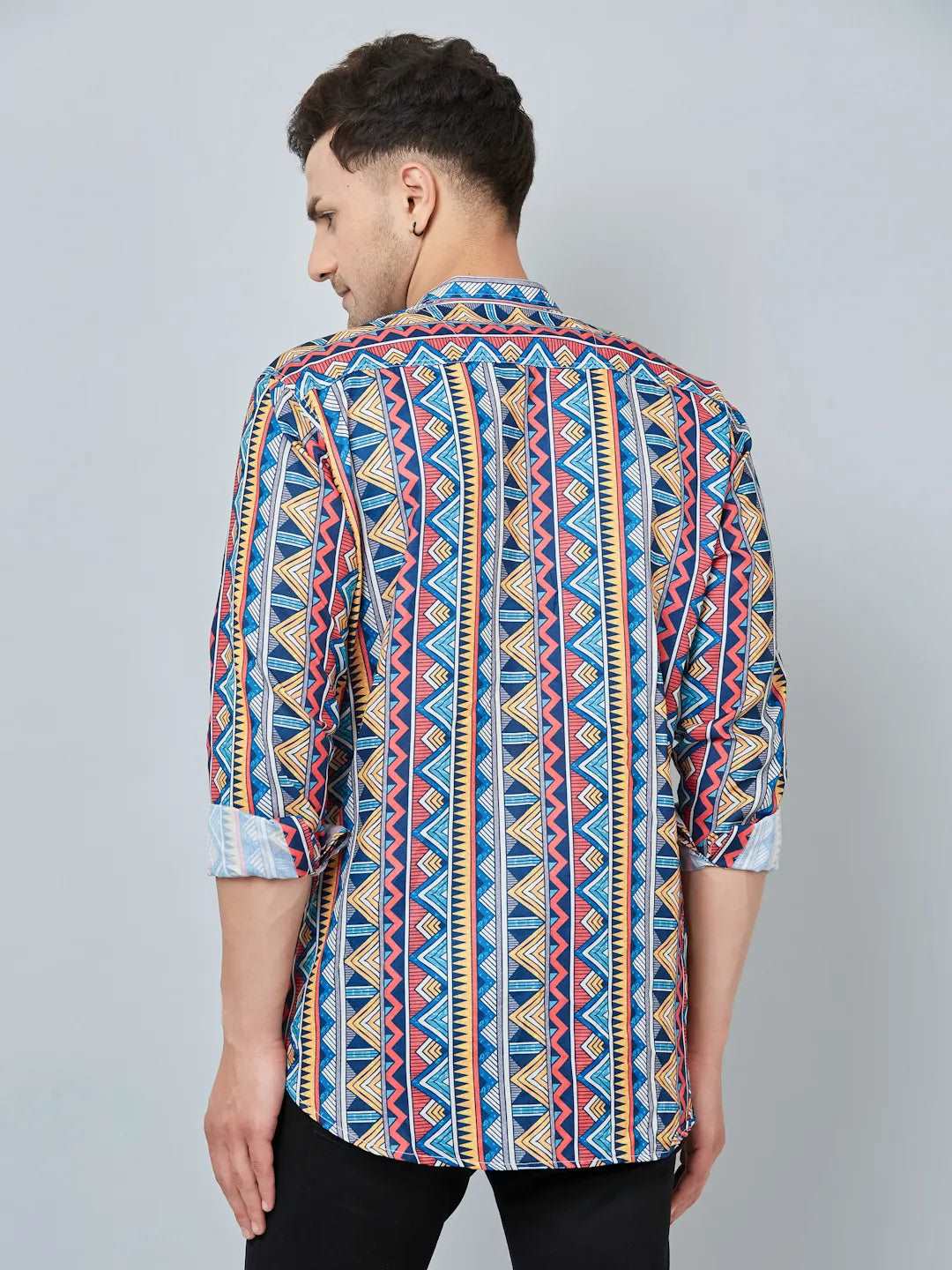 Dynamic Duo Men's Blue & Red Printed Short Kurtas for Vibrant Style