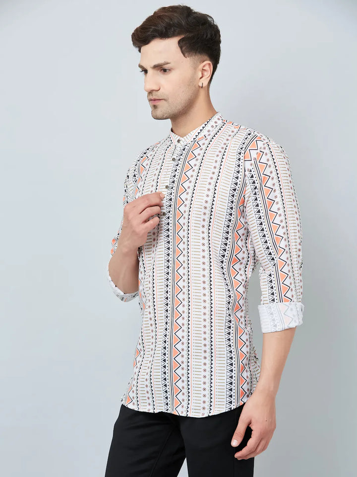 Timeless Sophistication Men's White Printed Short Kurtas for Classic Elegance