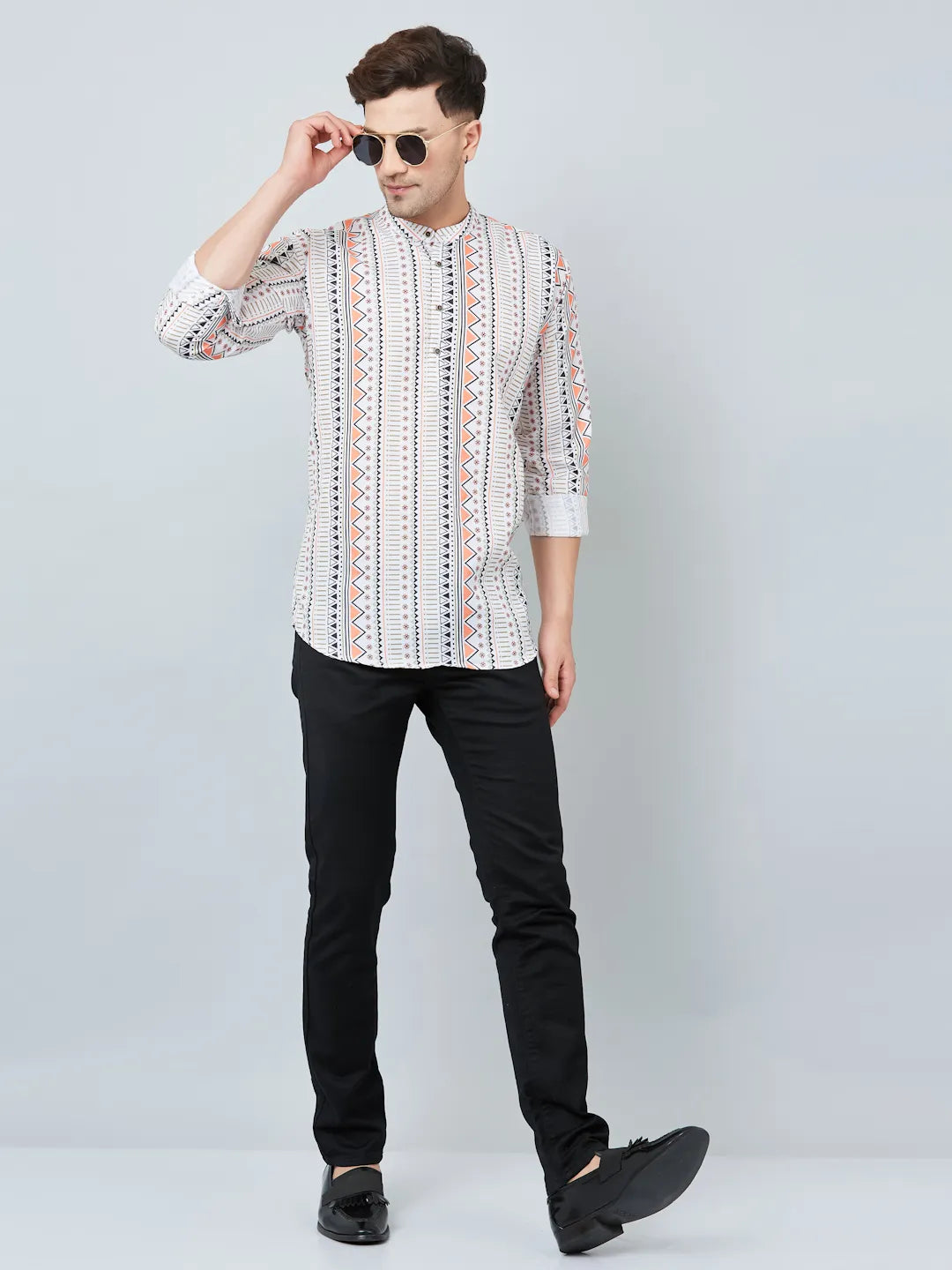 Timeless Sophistication Men's White Printed Short Kurtas for Classic Elegance