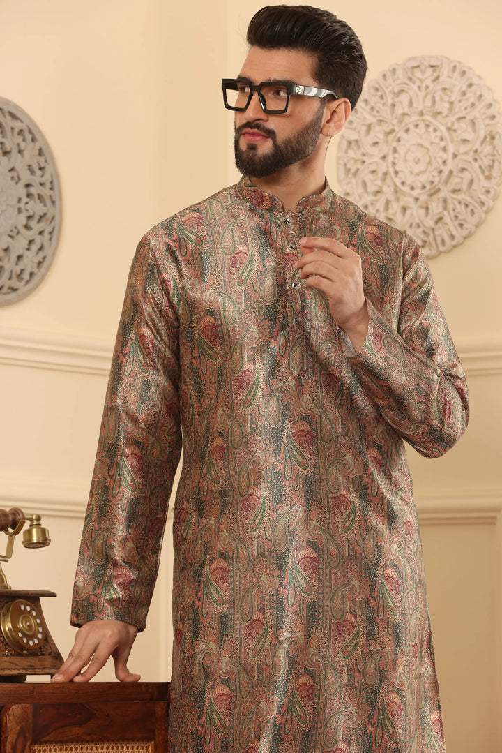 Silk Printed Green Kurta & Churidar Set