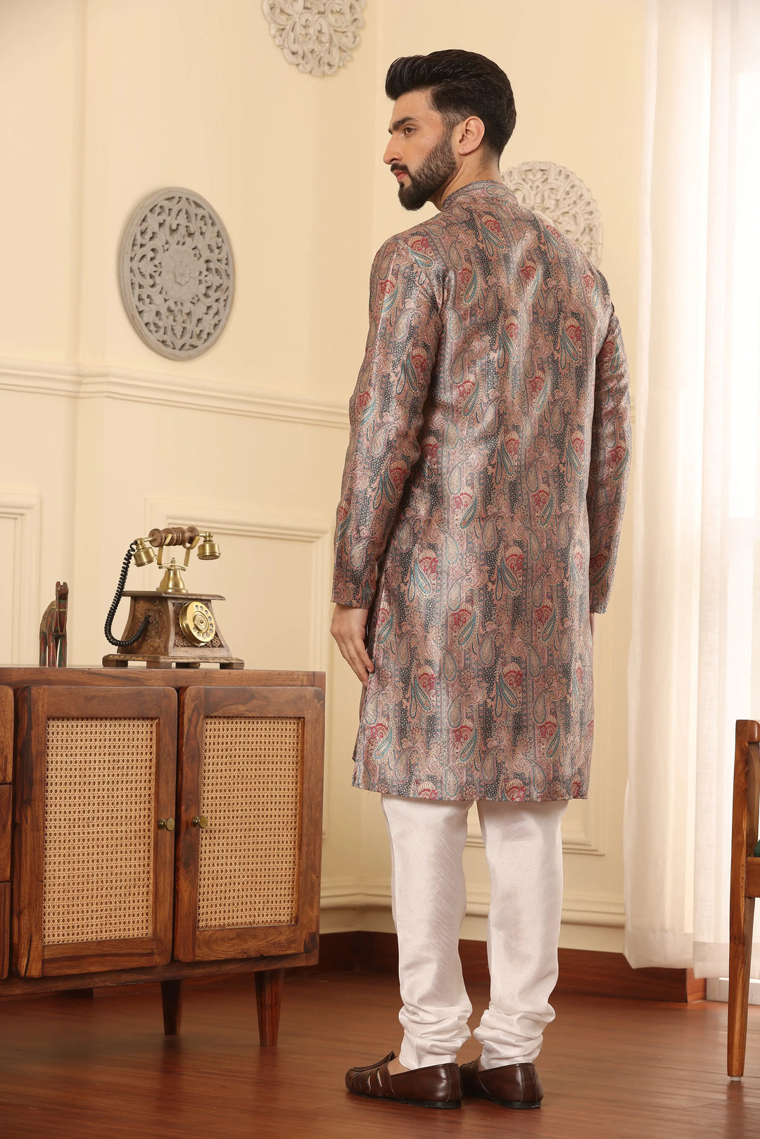 Red Silk Printed Kurta & Churidar Set