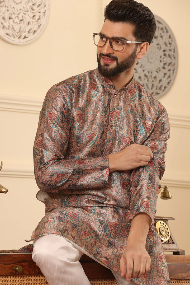 Red Silk Printed Kurta & Churidar Set