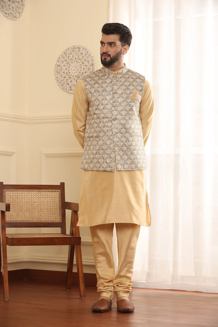 Beige Nehru Jacket Kurta and Churidar Pajama Set for Men – Timeless Elegance with a Modern Twist