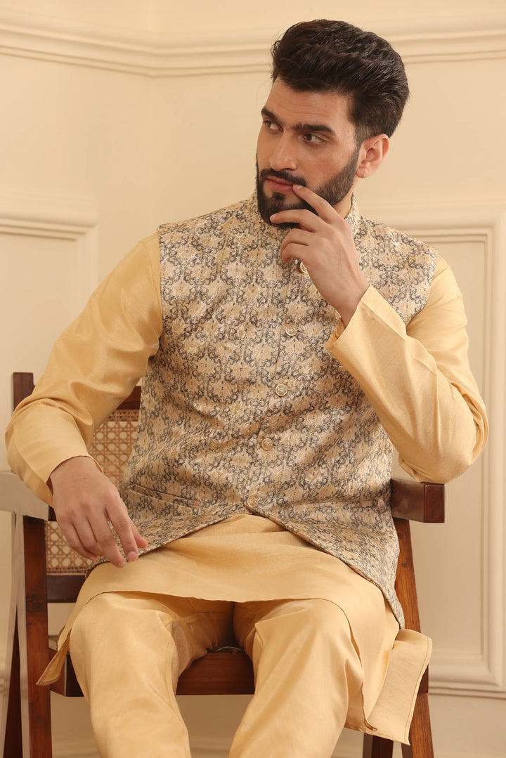 Beige Nehru Jacket Kurta and Churidar Pajama Set for Men – Timeless Elegance with a Modern Twist