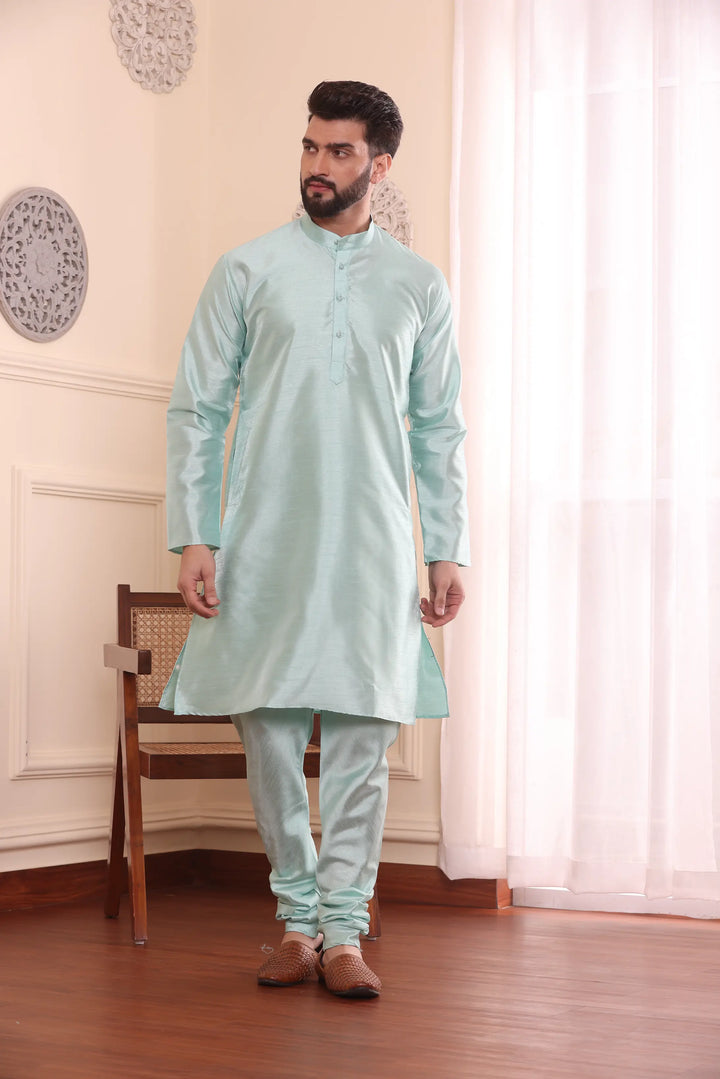 Sea Green Nehru Jacket Kurta and Churidar Pajama Set for Men – A Splash of Sophistication for Special Occasions