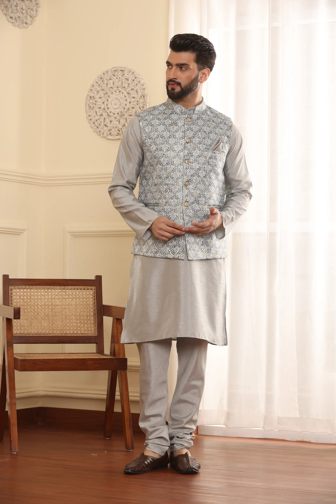 Modi Jacket Kurta and Churidar Pajama Set for Men – Timeless Style for Every Occasion