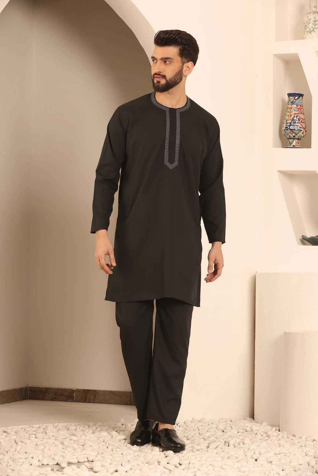 Black Nightwear Kurta Pajama for Men