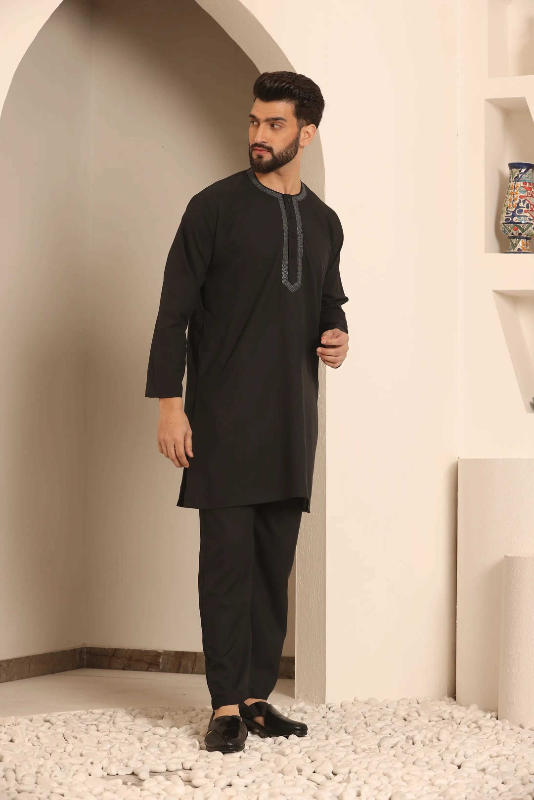 Black Nightwear Kurta Pajama for Men