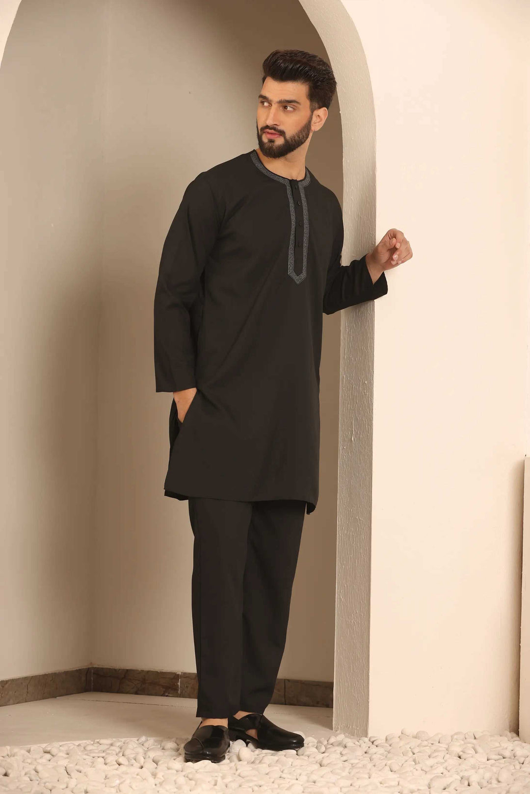 Black Nightwear Kurta Pajama for Men