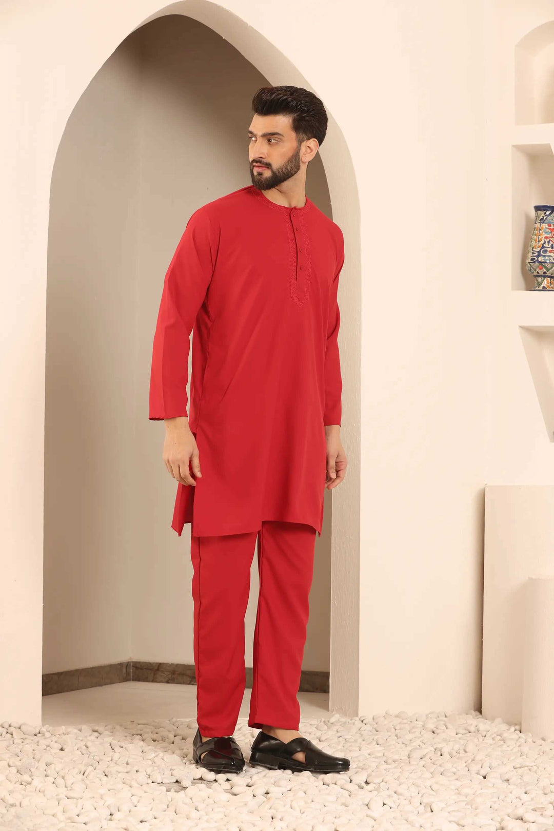 Dapper in Red Discover the Allure of Our Men's Nightwear Kurta Pajama