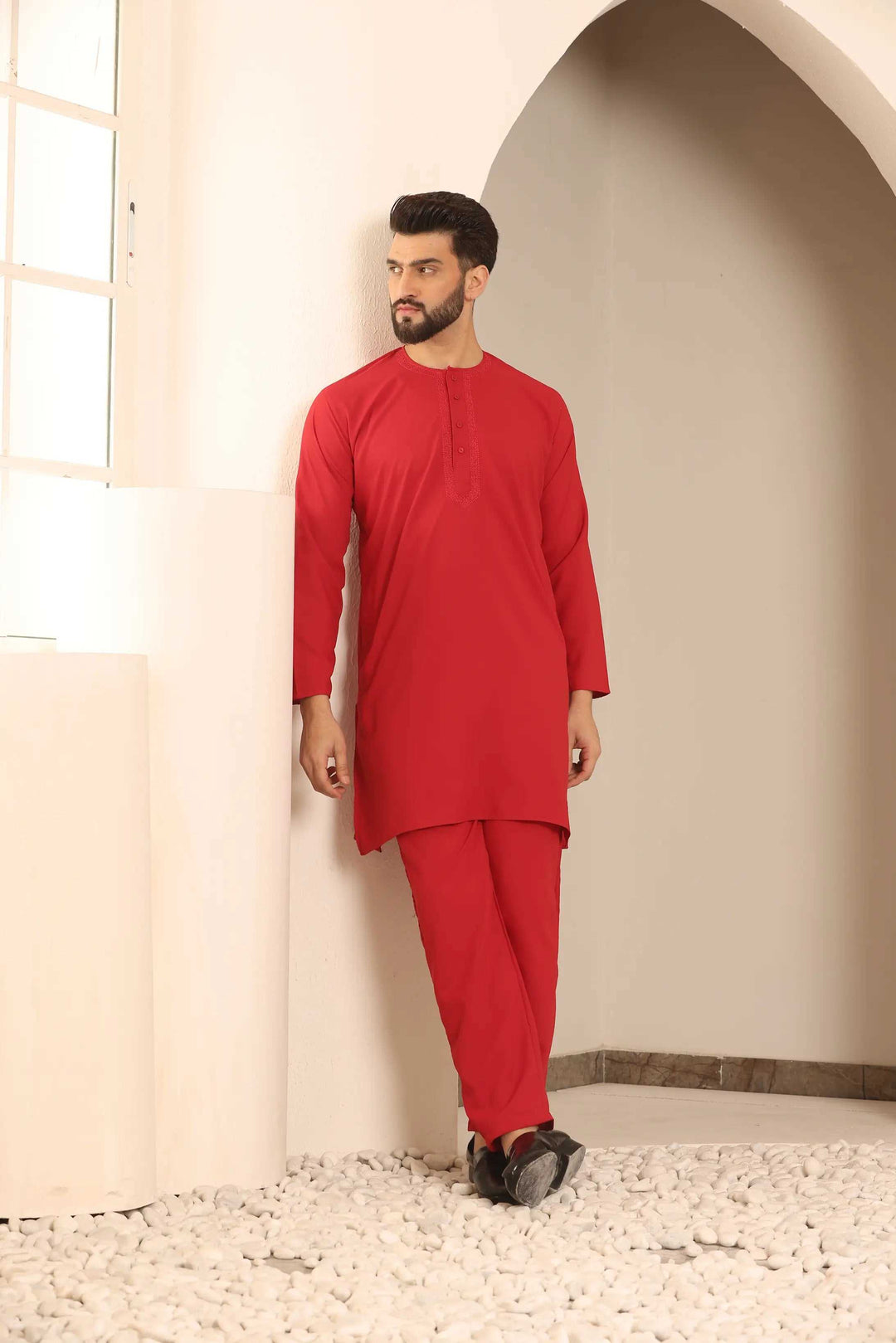 Dapper in Red Discover the Allure of Our Men's Nightwear Kurta Pajama