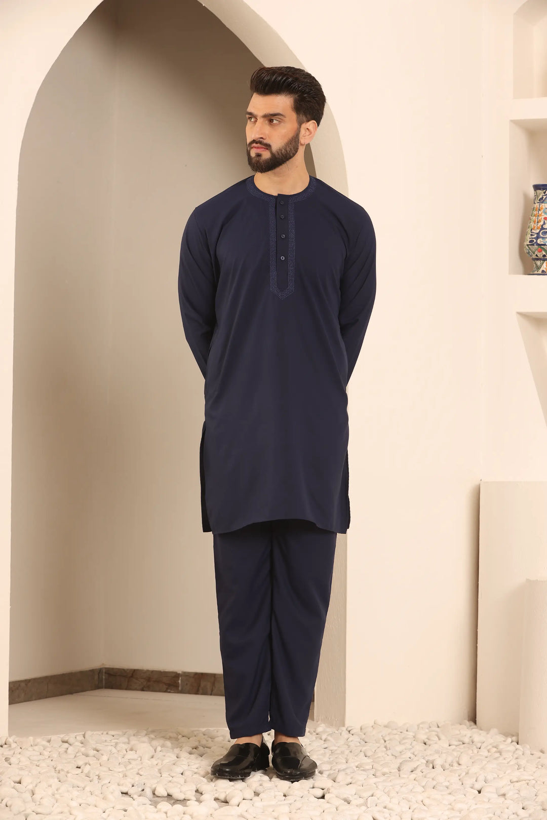 Timeless Elegance Embrace the Night in Our Stylish Navy Blue Nightwear Kurta Pajama Collection for Men