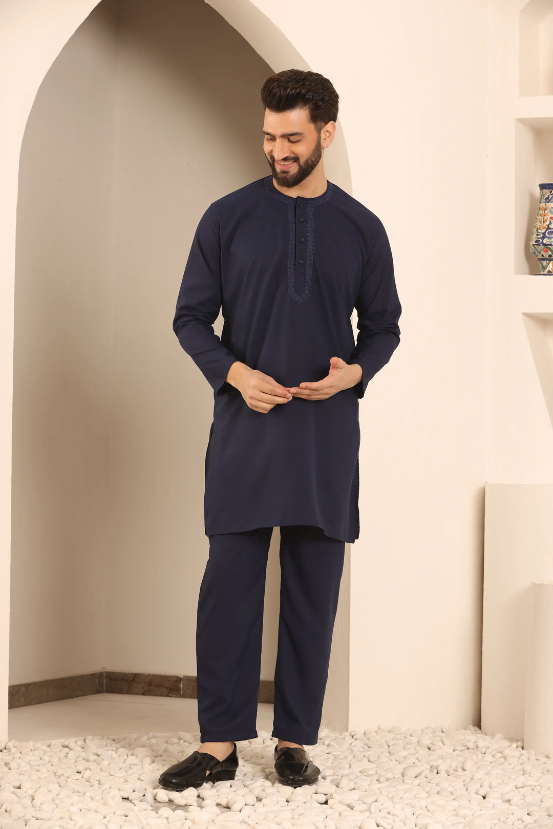 Timeless Elegance Embrace the Night in Our Stylish Navy Blue Nightwear Kurta Pajama Collection for Men