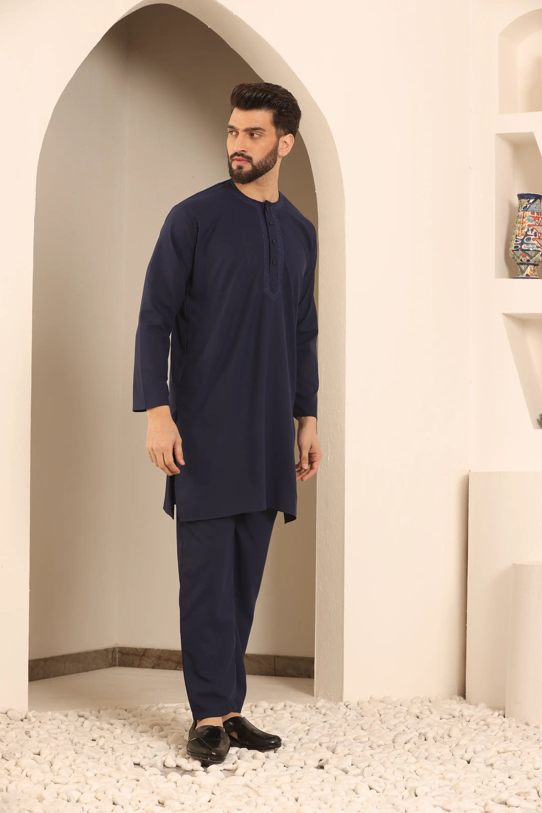 Timeless Elegance Embrace the Night in Our Stylish Navy Blue Nightwear Kurta Pajama Collection for Men