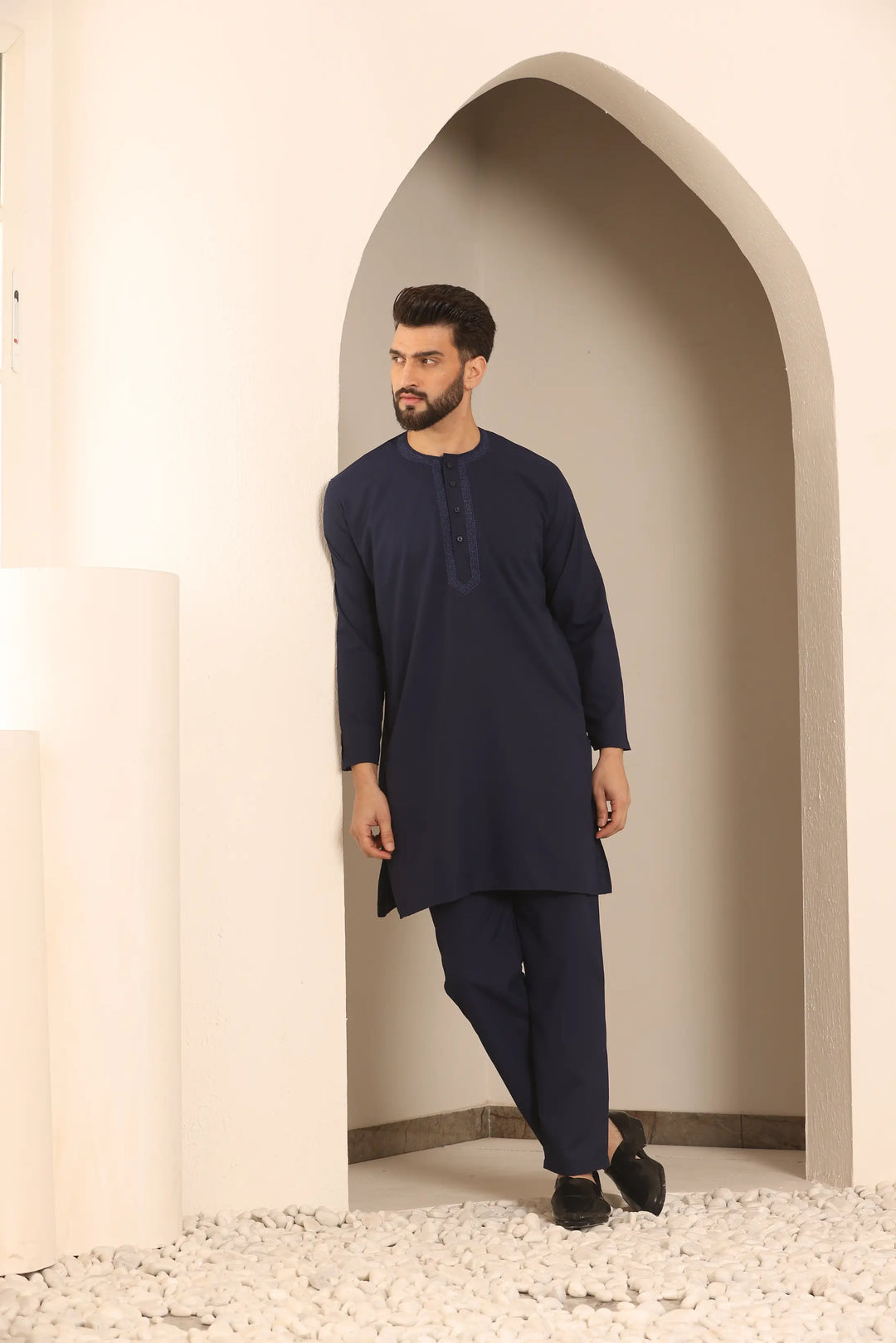 Timeless Elegance Embrace the Night in Our Stylish Navy Blue Nightwear Kurta Pajama Collection for Men