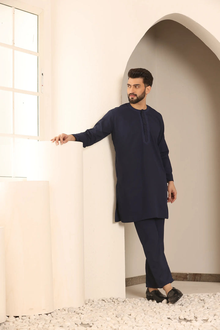 Timeless Elegance Embrace the Night in Our Stylish Navy Blue Nightwear Kurta Pajama Collection for Men