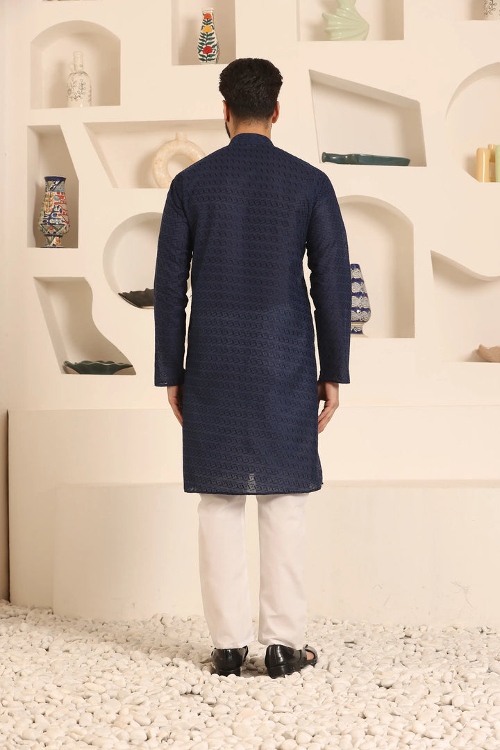 Navy Blue Chikankari Kurta & Pyjama Set