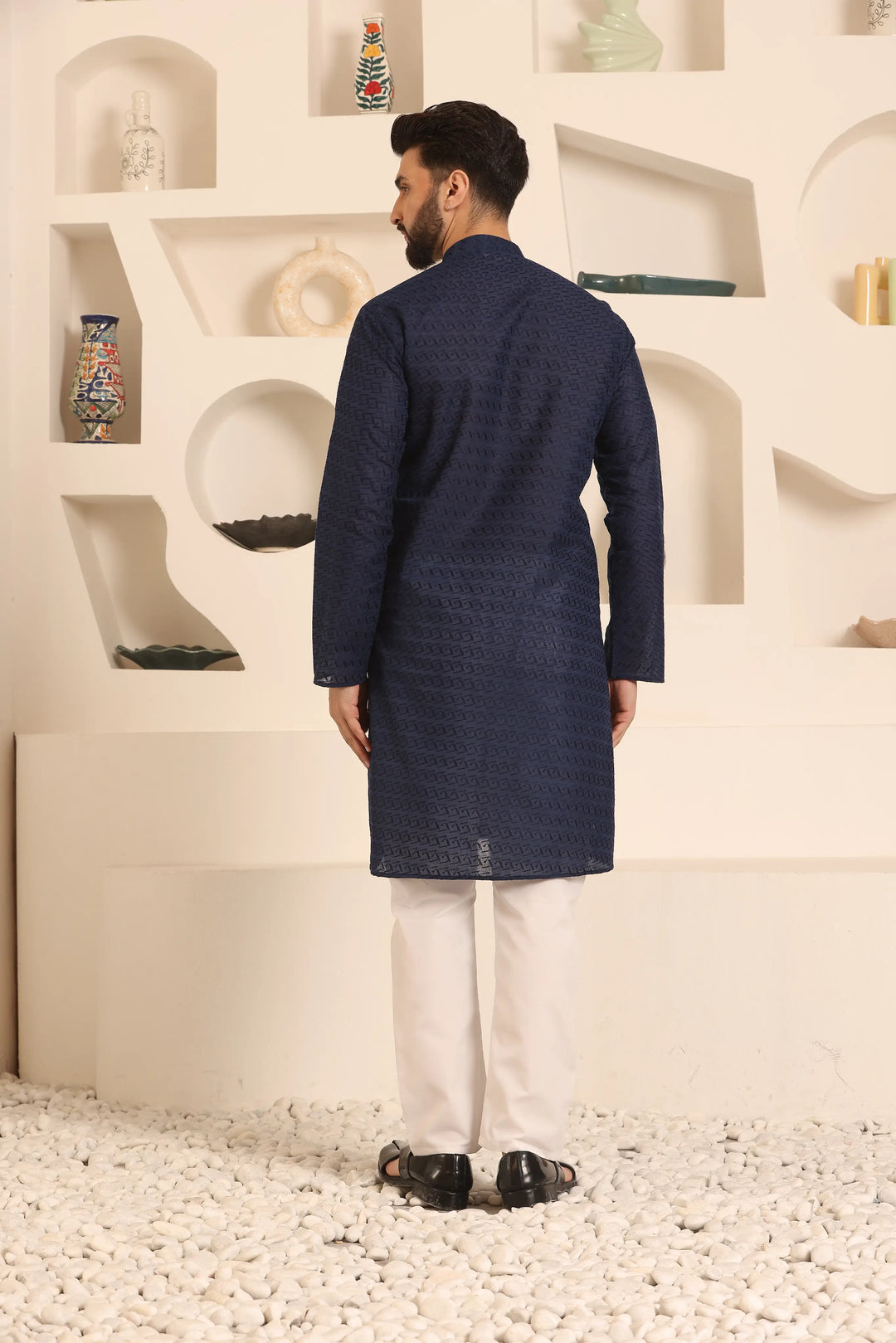 Navy Blue Chikankari Kurta & Pyjama Set