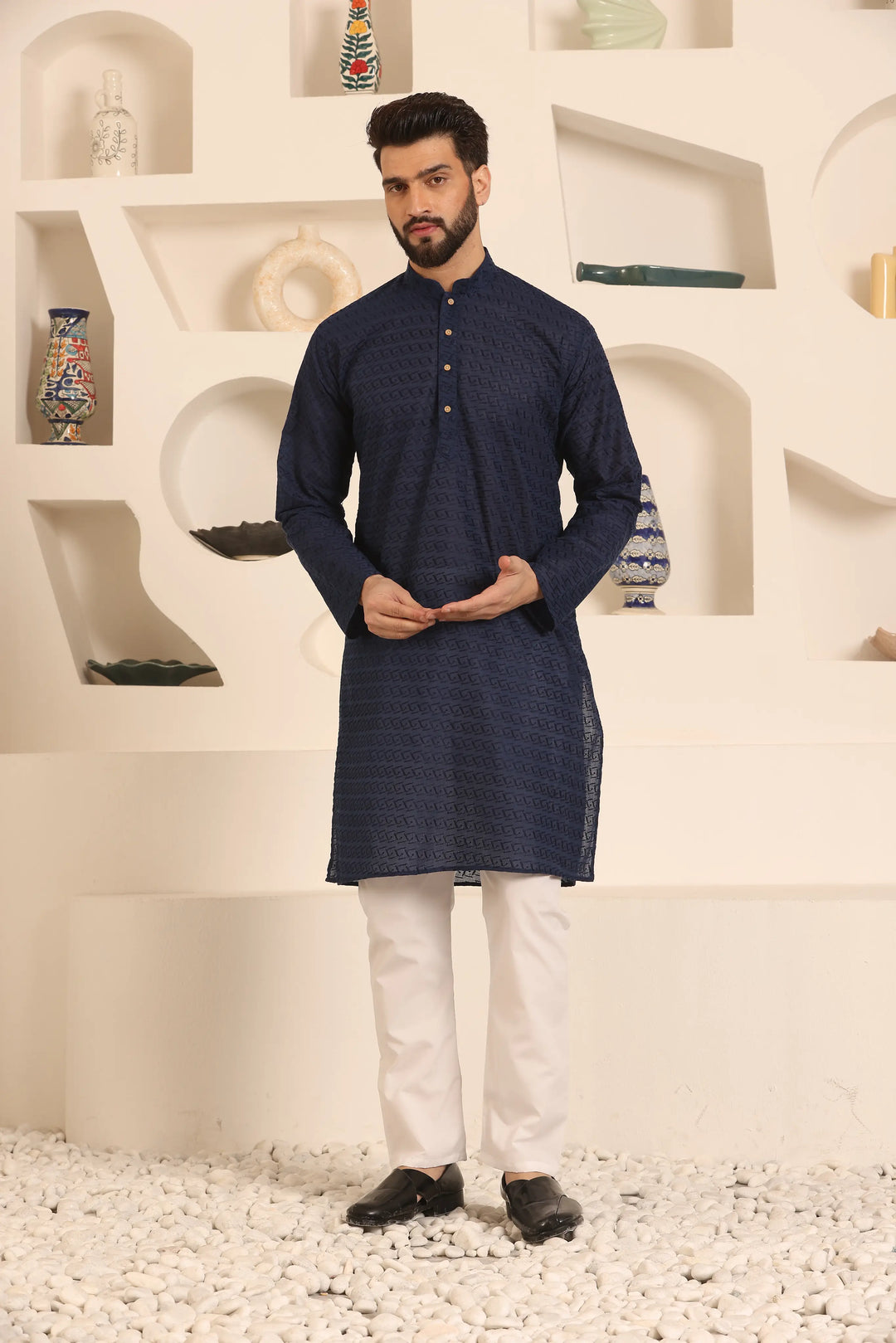 Navy Blue Chikankari Kurta & Pyjama Set