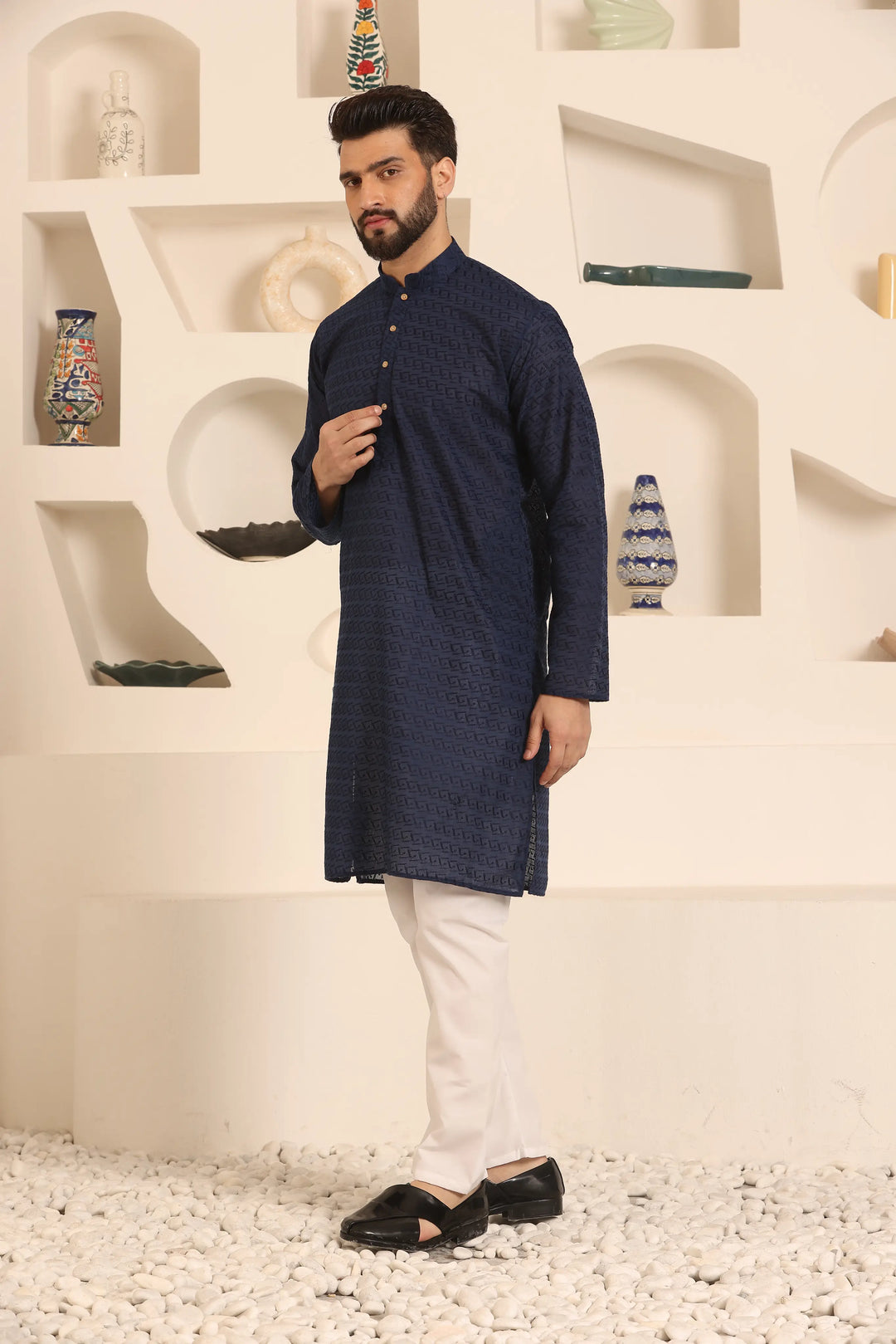 Navy Blue Chikankari Kurta & Pyjama Set