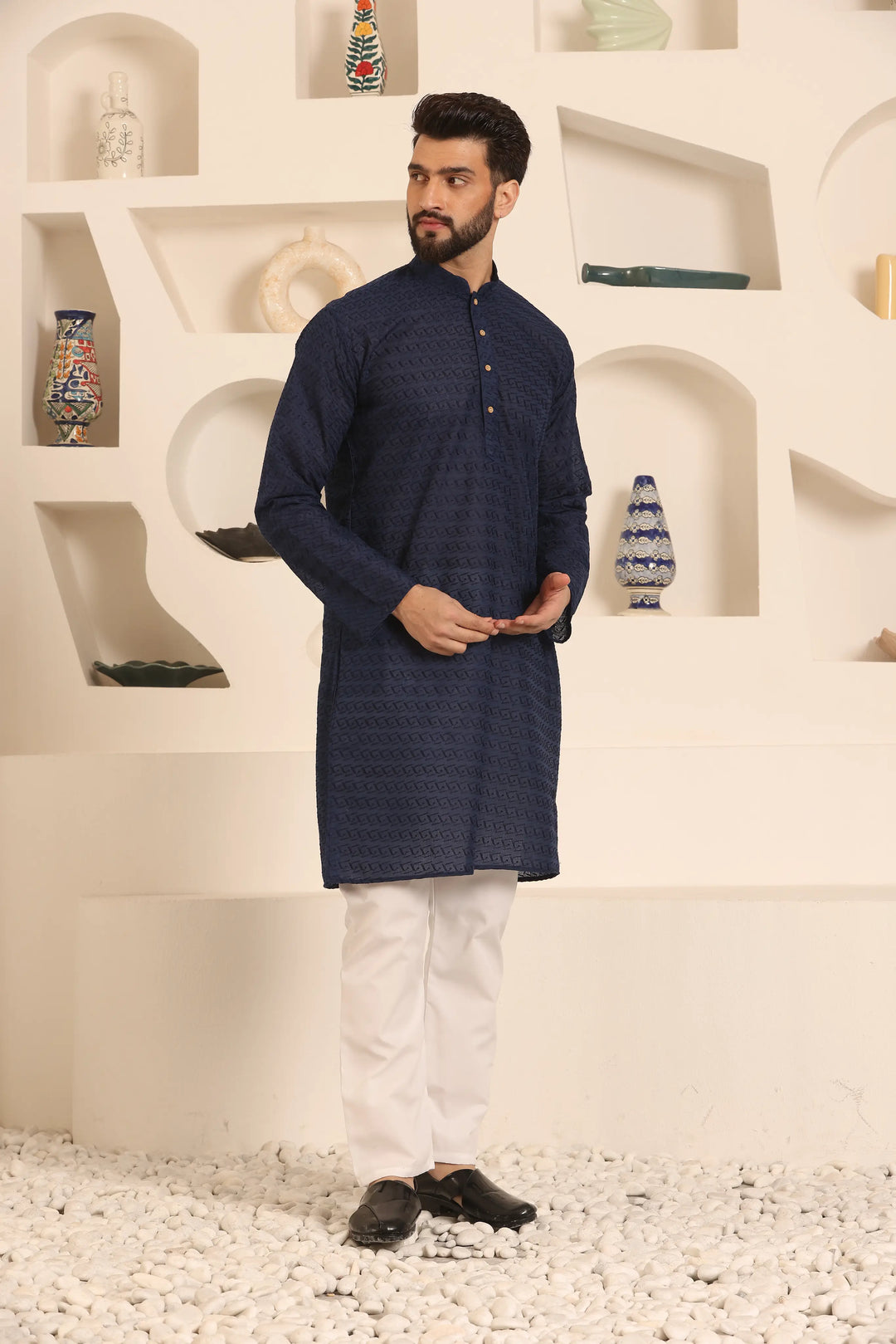 Navy Blue Chikankari Kurta & Pyjama Set