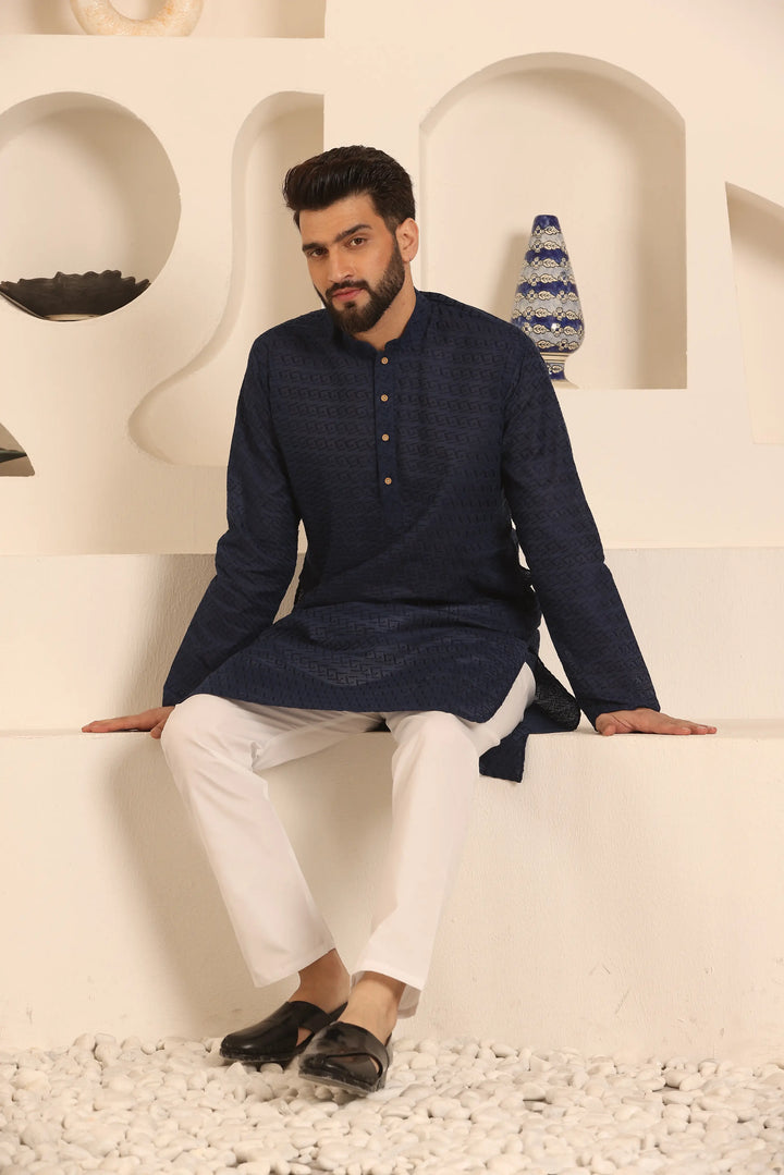 Navy Blue Chikankari Kurta & Pyjama Set