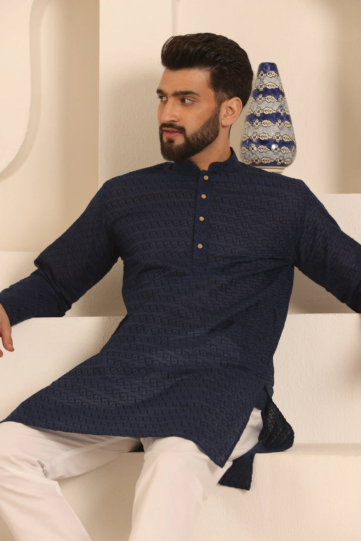 Navy Blue Chikankari Kurta & Pyjama Set