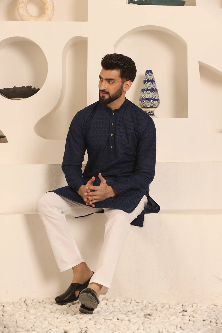 Navy Blue Chikankari Kurta & Pyjama Set