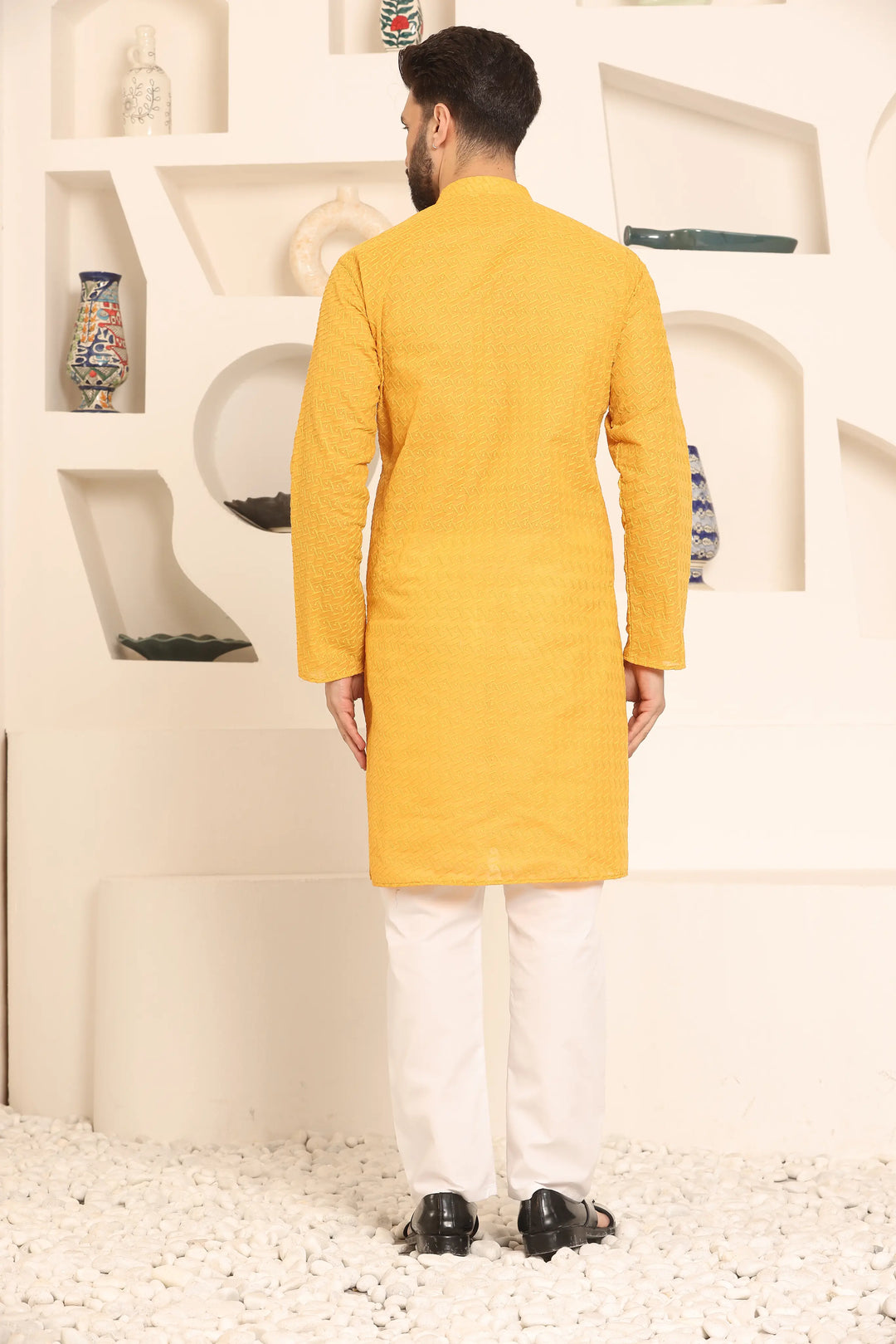 Mustard Chikankari Kurta & Pyjama Set