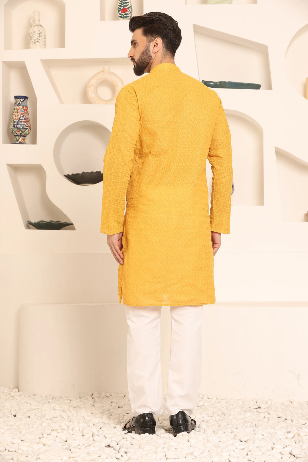 Mustard Chikankari Kurta & Pyjama Set