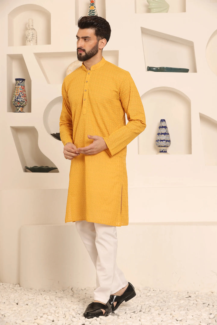 Mustard Chikankari Kurta & Pyjama Set