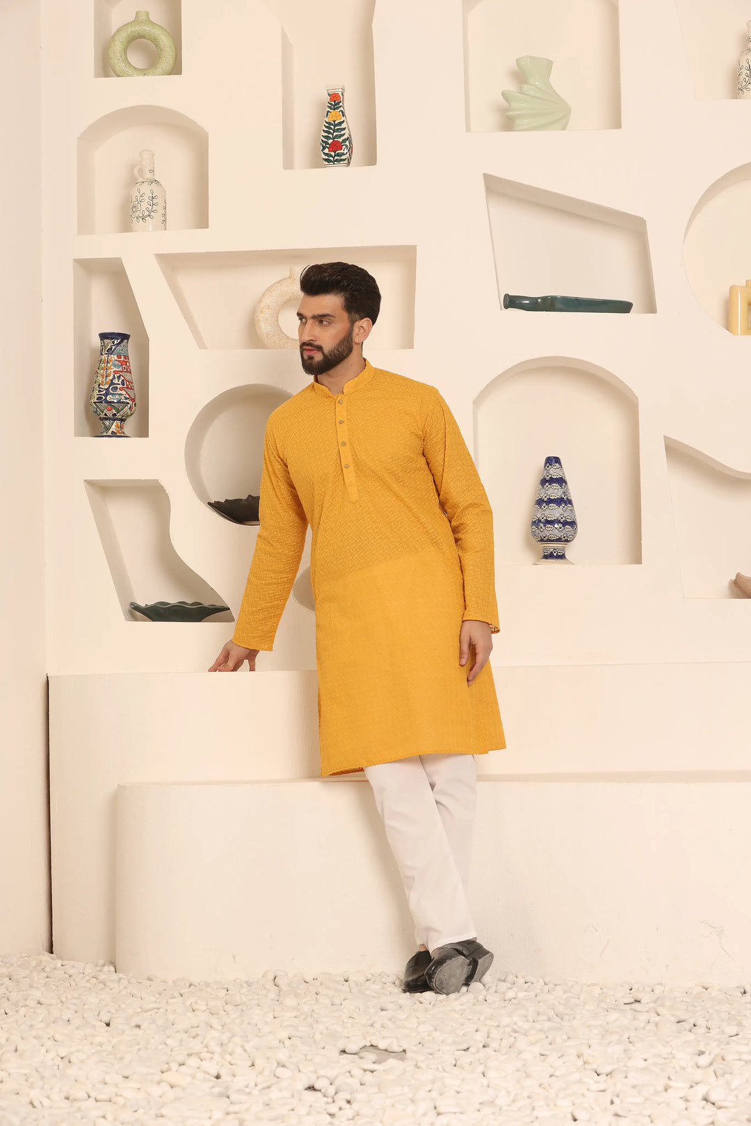 Mustard Chikankari Kurta & Pyjama Set