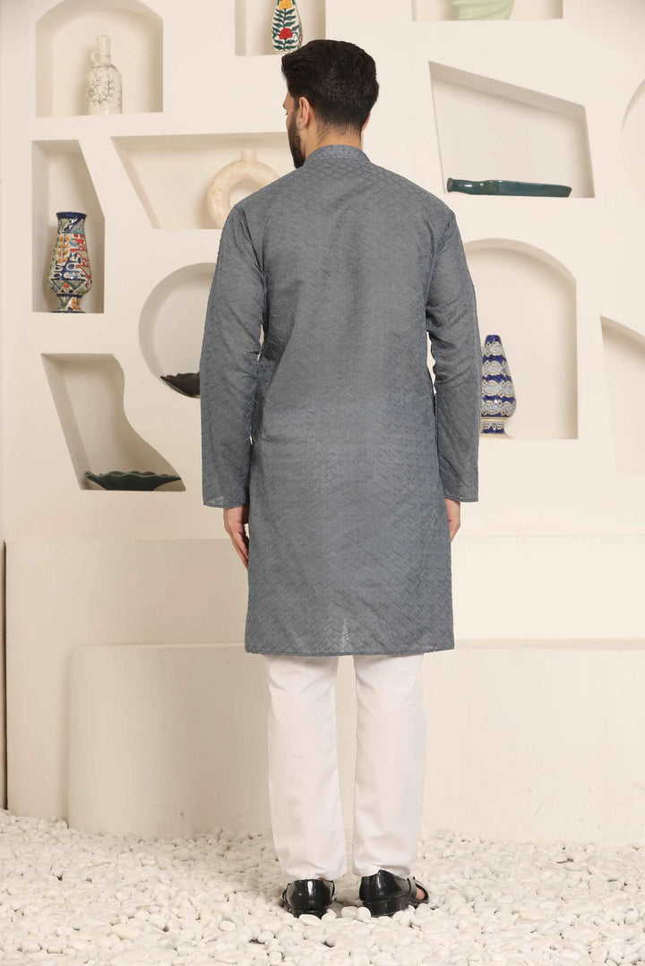 Grey Chikankari Kurta & Pyjama Set