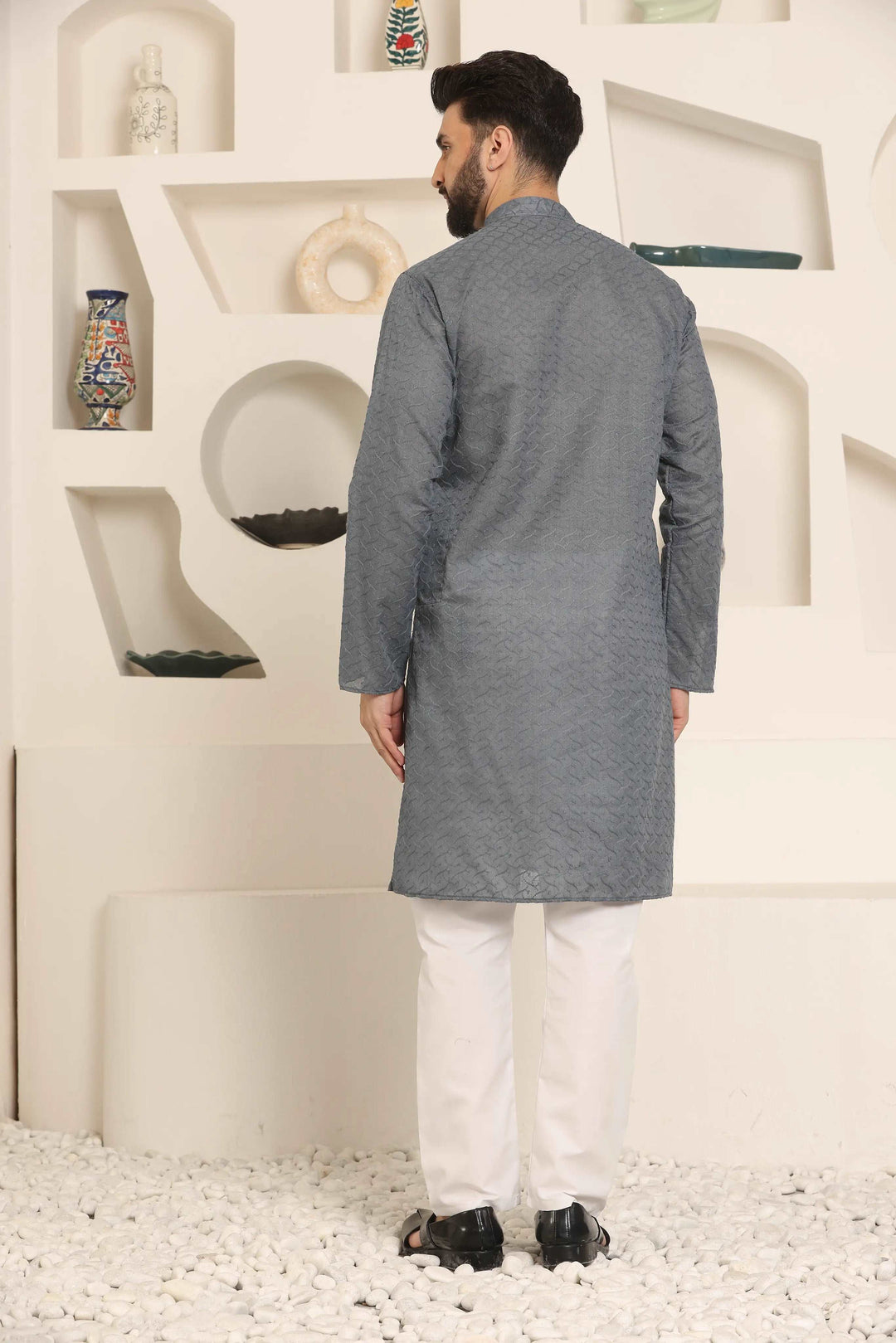 Grey Chikankari Kurta & Pyjama Set