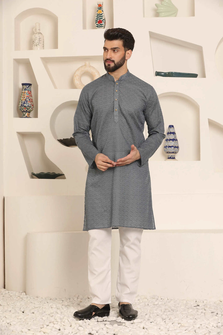 Grey Chikankari Kurta & Pyjama Set