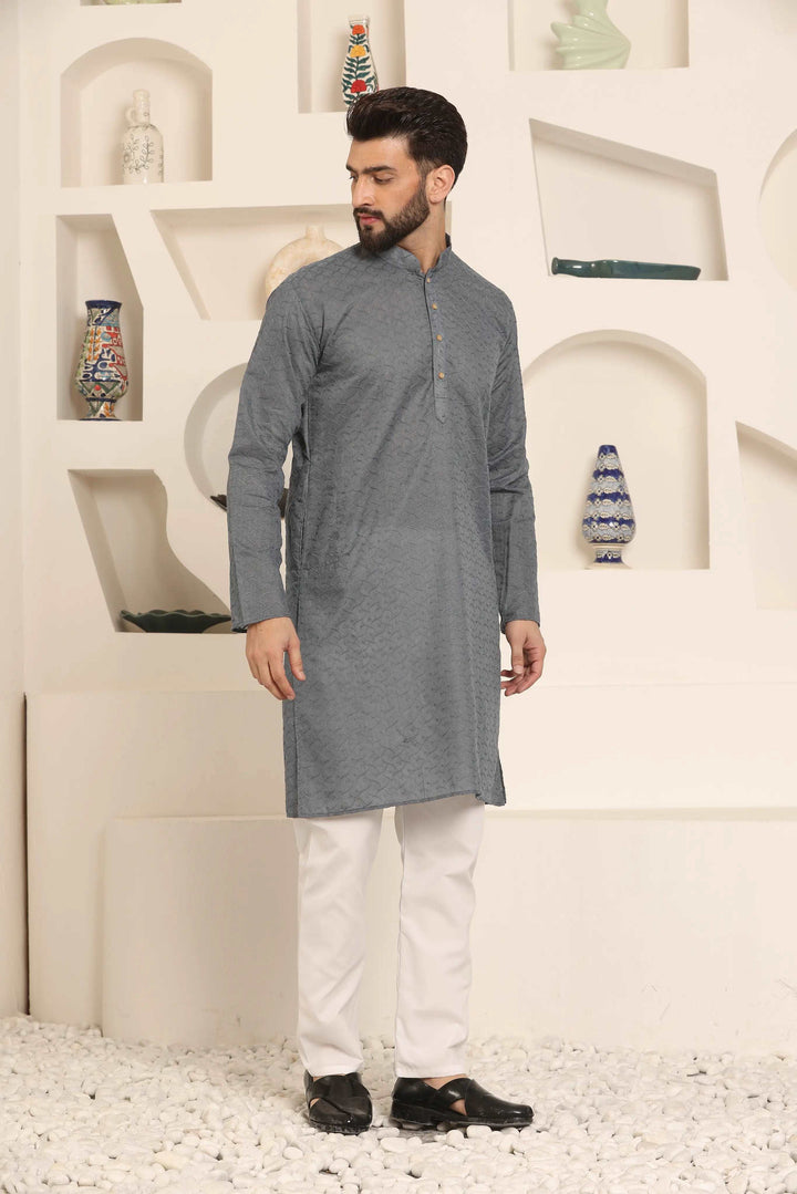 Grey Chikankari Kurta & Pyjama Set