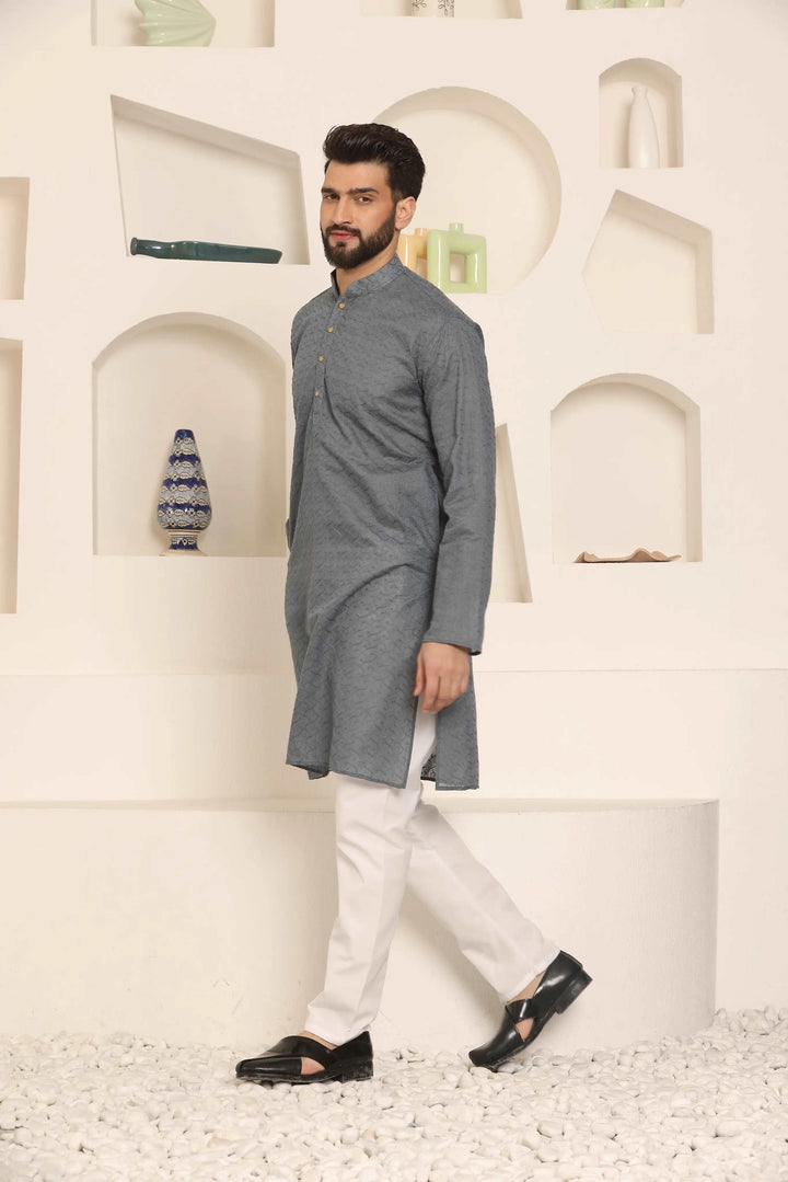 Grey Chikankari Kurta & Pyjama Set