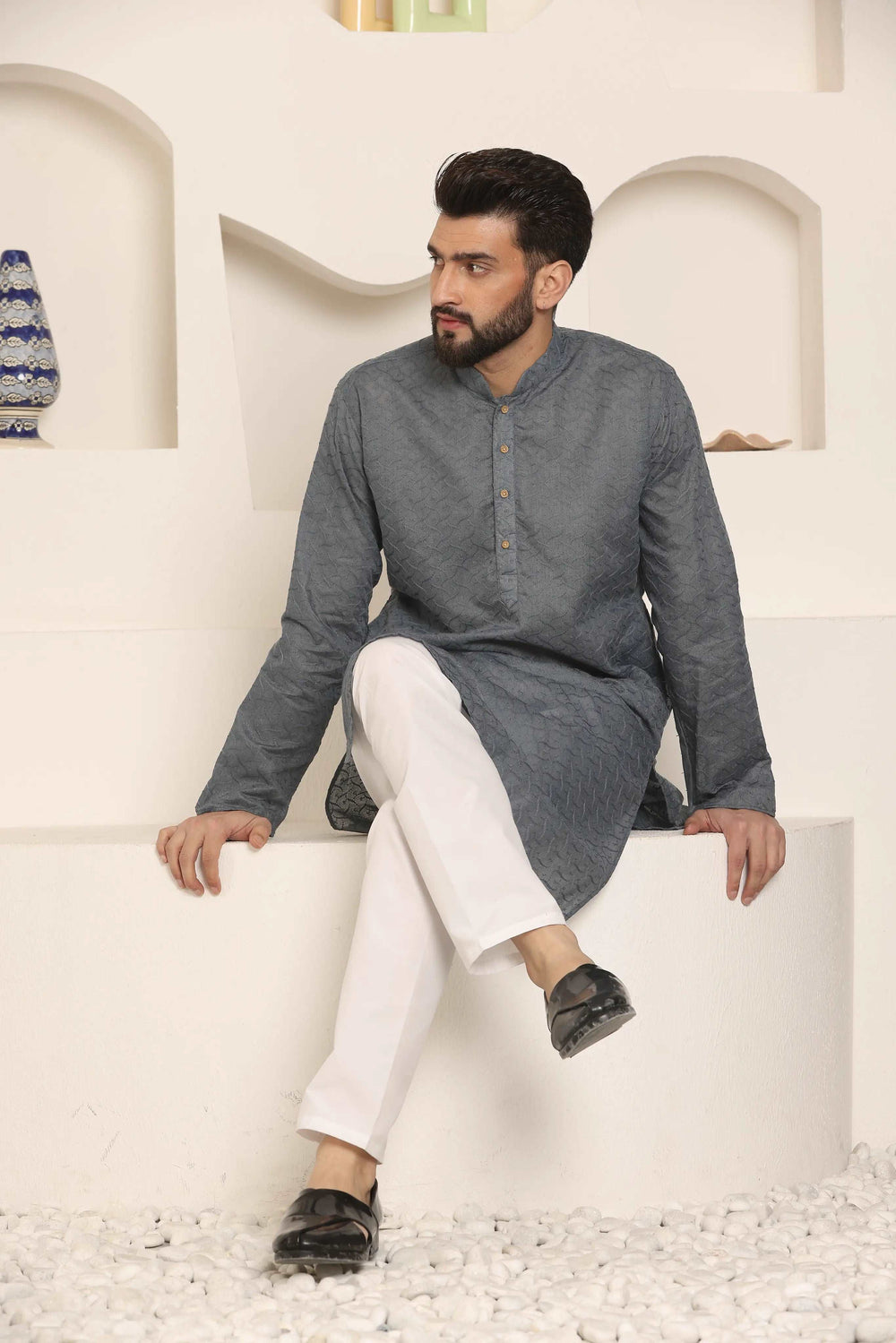 Grey Chikankari Kurta & Pyjama Set