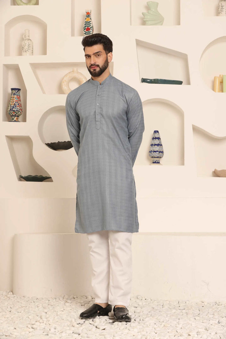 Grey Elegance Self-Design Men's Kurta Pyjama Set