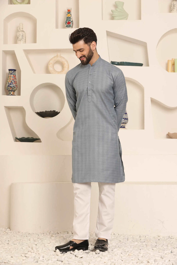 Grey Elegance Self-Design Men's Kurta Pyjama Set