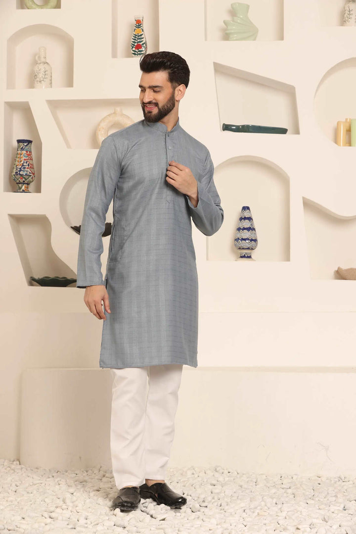 Grey Elegance Self-Design Men's Kurta Pyjama Set