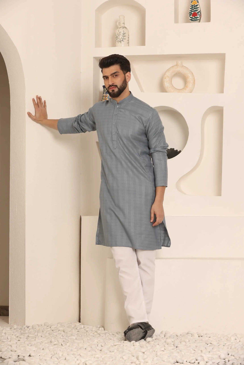 Grey Elegance Self-Design Men's Kurta Pyjama Set