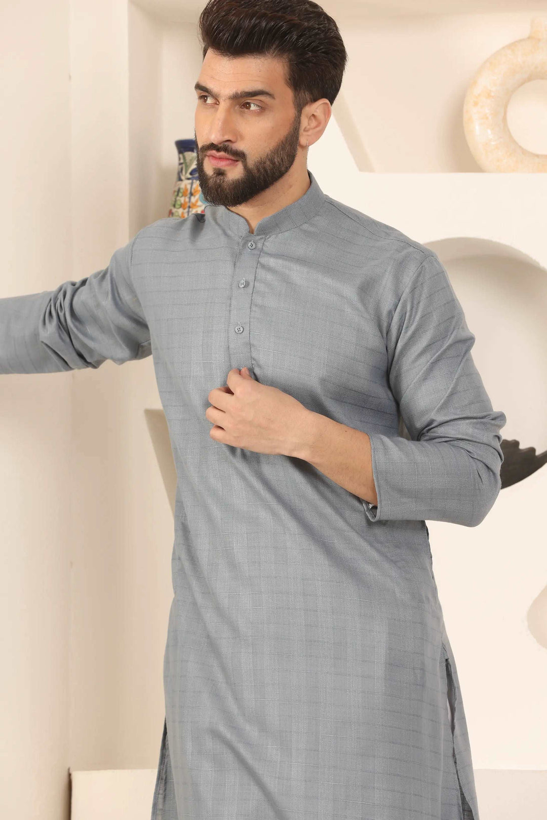 Grey Elegance Self-Design Men's Kurta Pyjama Set