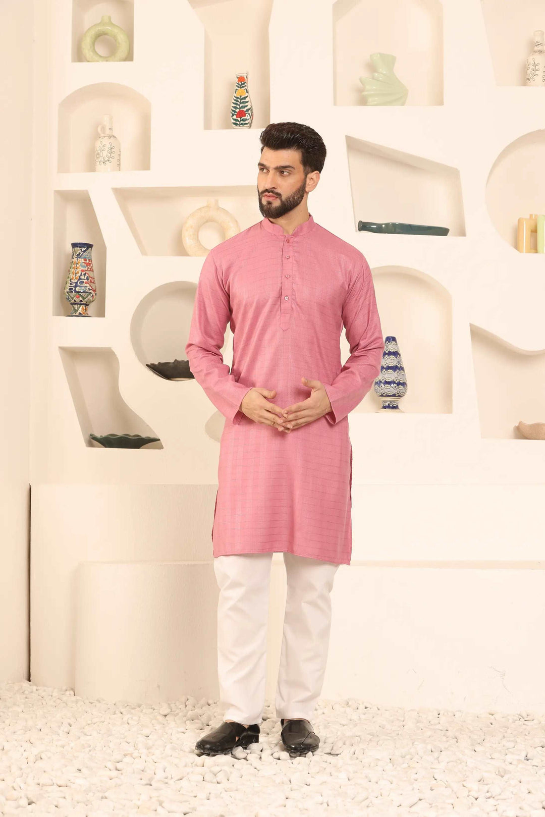 Majestic Magenta Self-Design Men's Kurta Pyjama Set