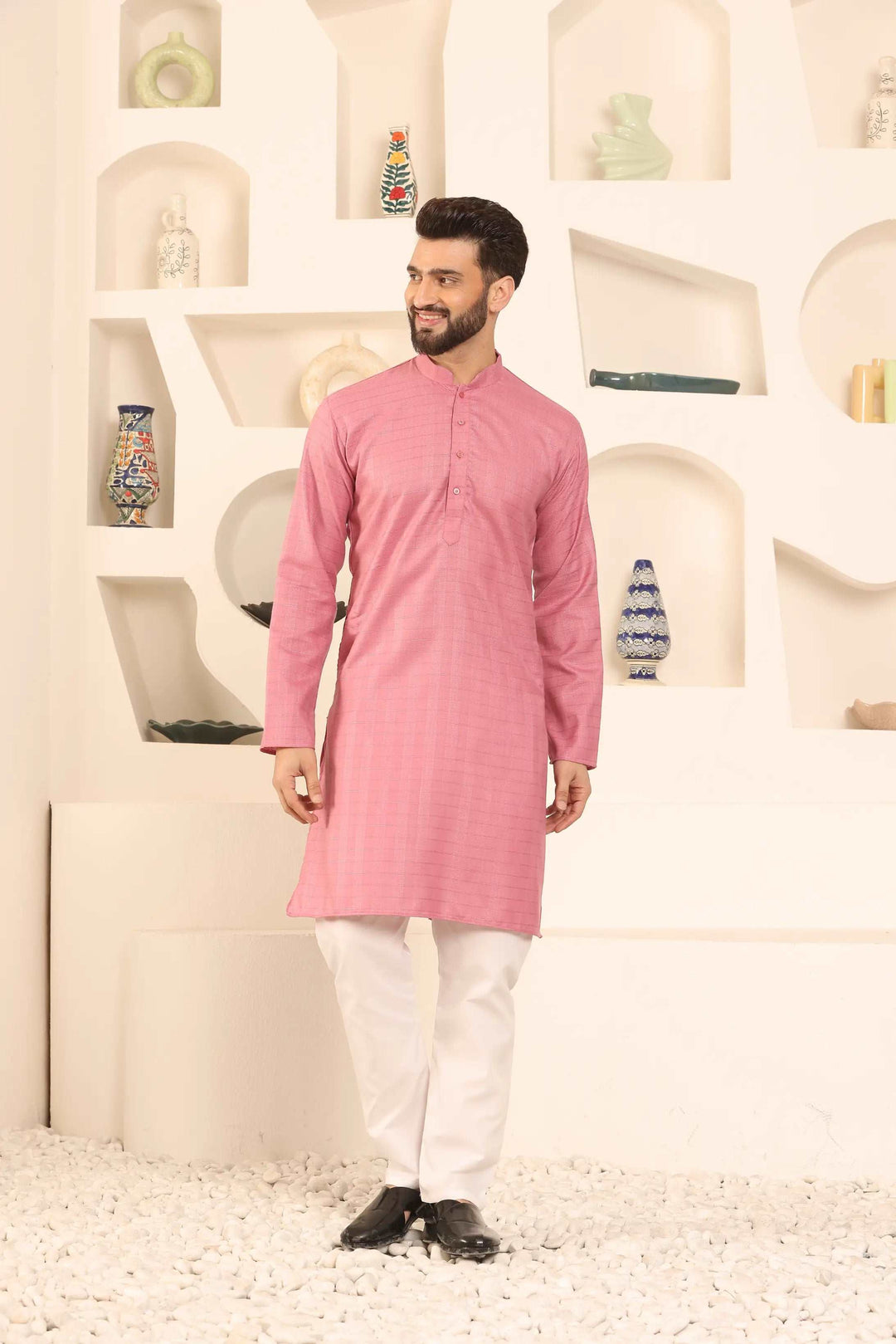 Majestic Magenta Self-Design Men's Kurta Pyjama Set