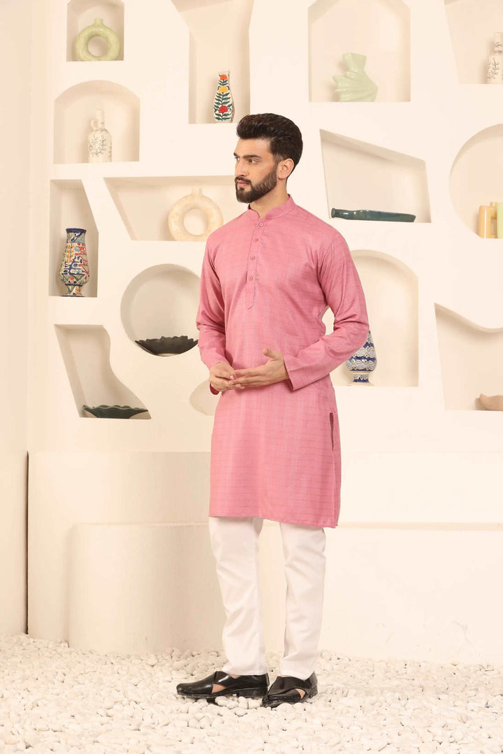 Majestic Magenta Self-Design Men's Kurta Pyjama Set